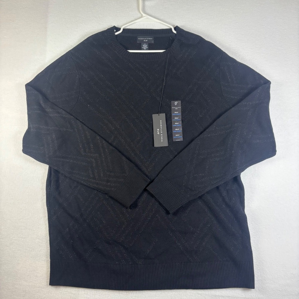 Shaquille O'Neal XLG Mens 3XLT Black Gunmetal Metallic Geometric Crewneck Sweate